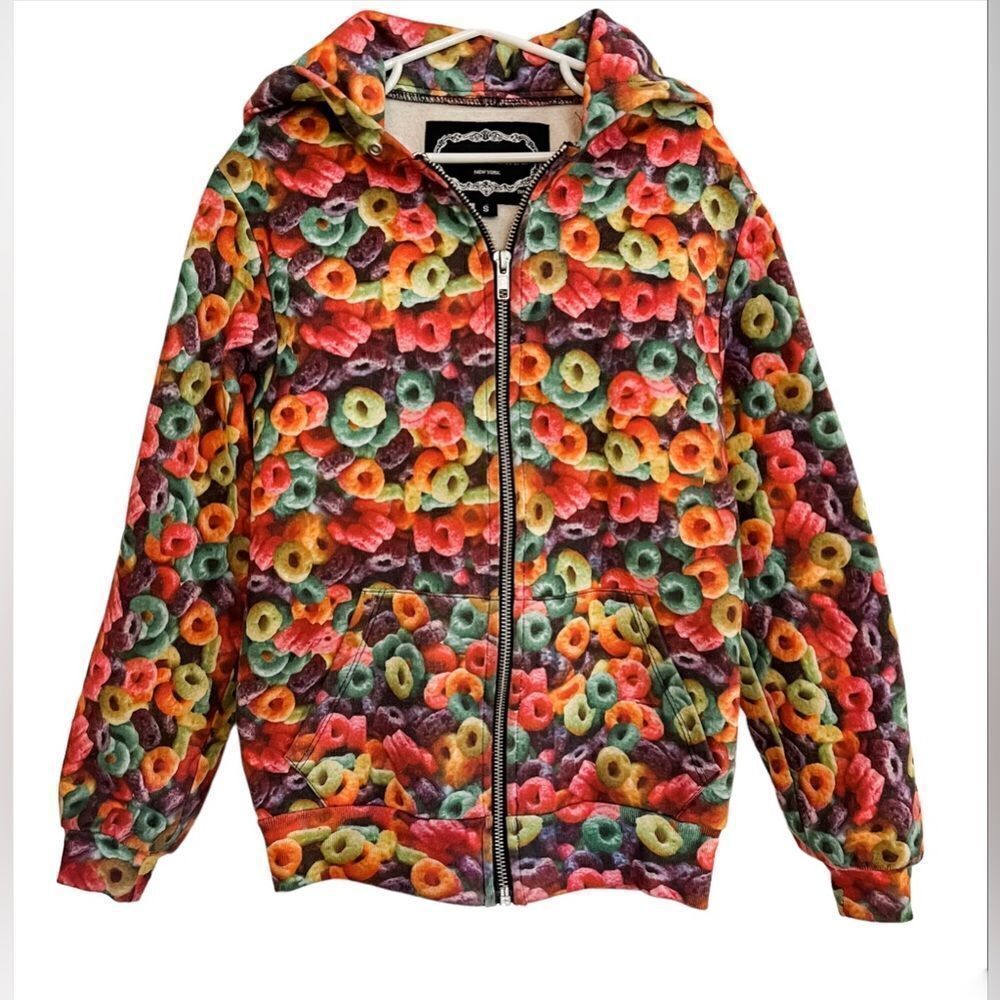 Zara Terez Fruit Loops Multi Color Front Zip Hoodie Sweatshirt Girl’s Sz Small